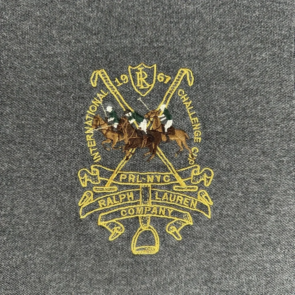 Ralph Lauren Polo Shirt 2XL Grey Big Pony Heraldic Equestrian Crest Custom Slim